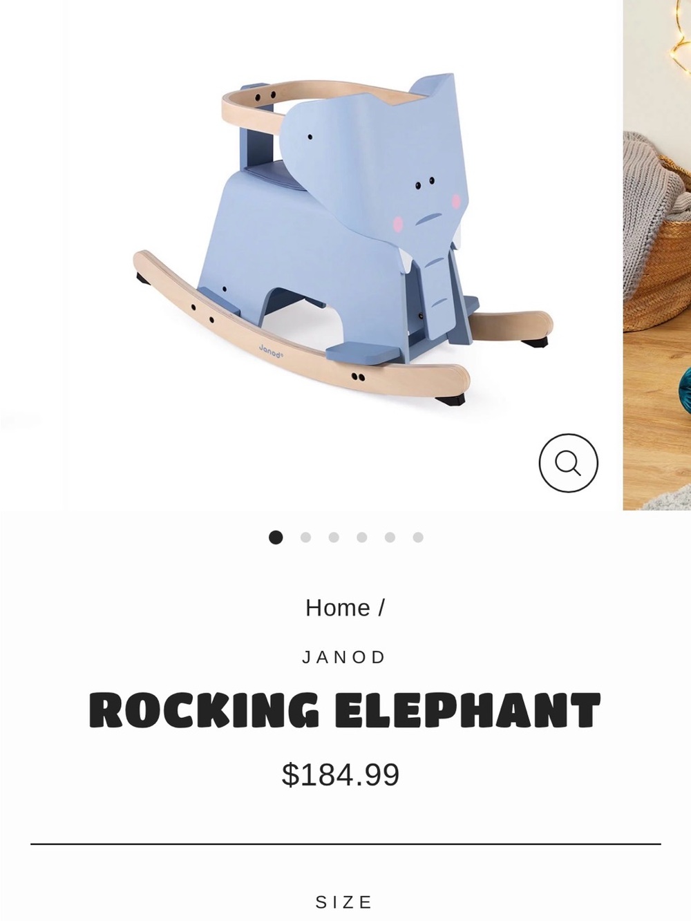 Janod Blue Elephant Wooden Rocker for Kids